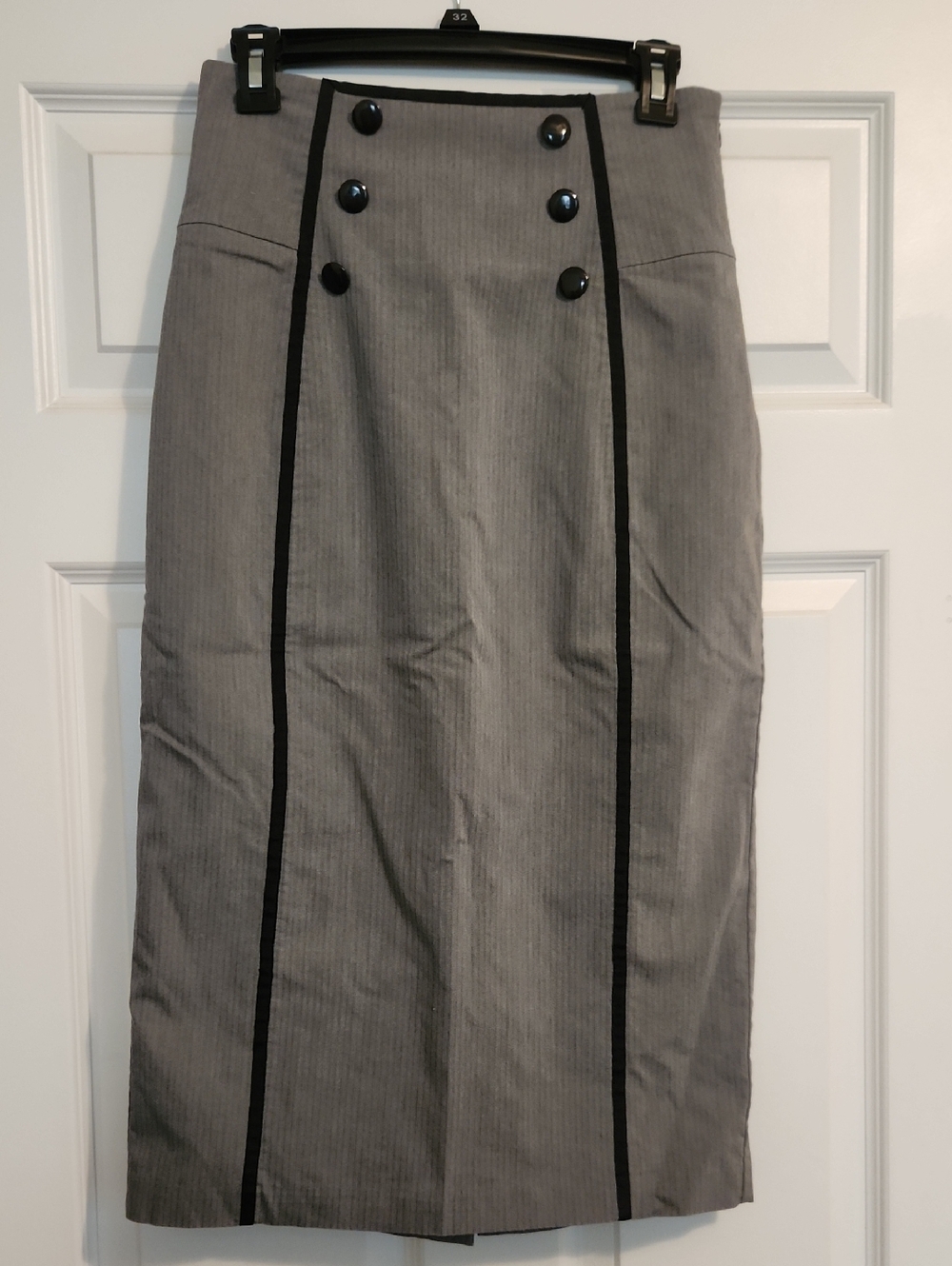 Worthington Gray Pencil Skirt with Black Trim and Buttons